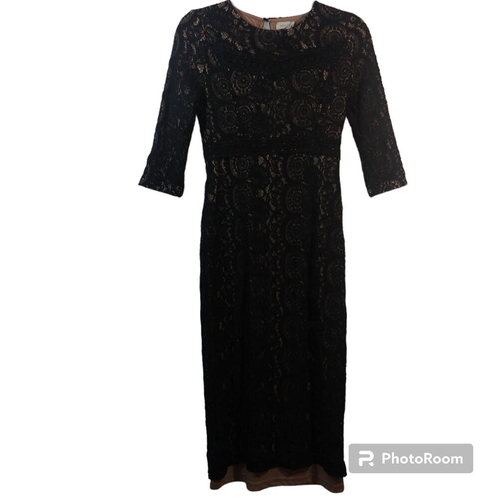 Roolee Black Lace Nude Sheath Dress Event Size XS
